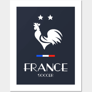 France Rooster Two Stars Soccer Football Flag Posters and Art